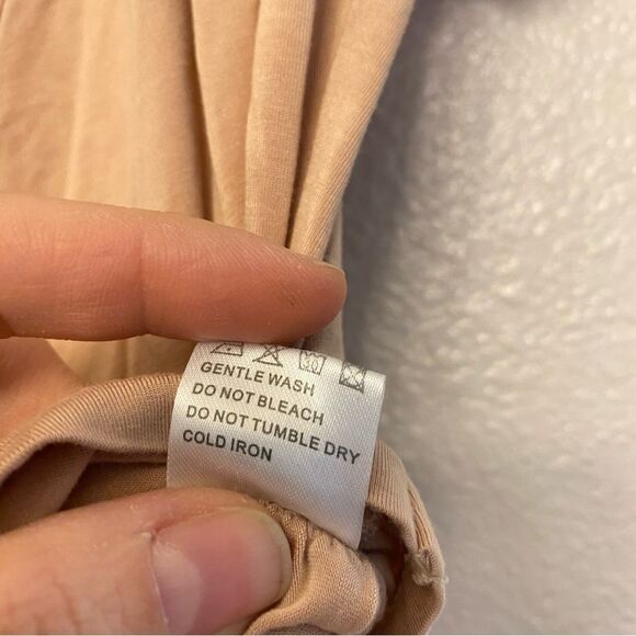 VETIOR Solid tan beige 100% modal Short Sleeve wrap front Crop Top Shirt Small - Picture 5 of 9